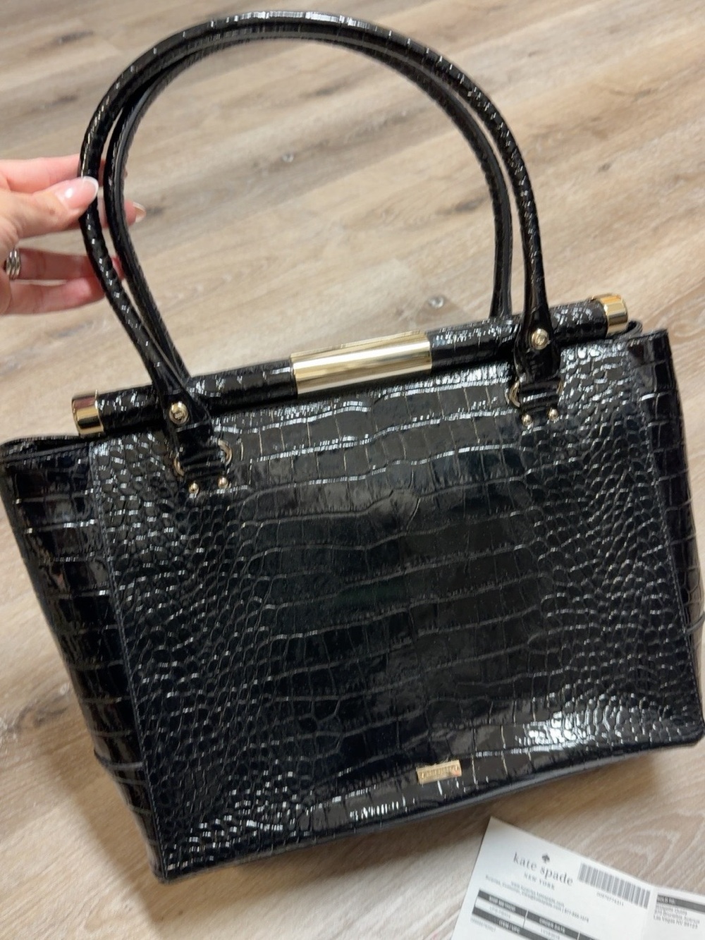 Kate Spade Knightsbridge Constance Black Croc Leather Satchel Bag